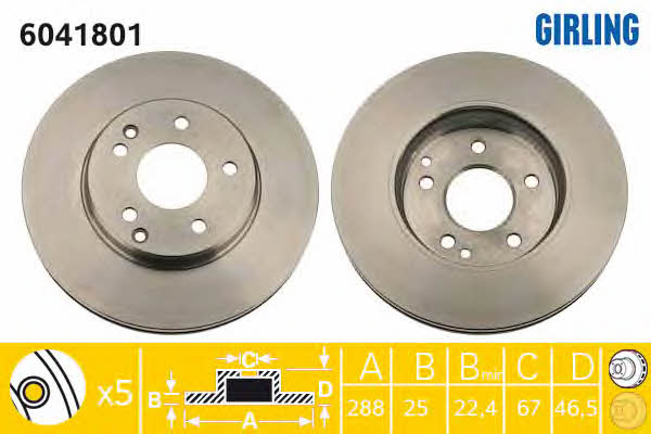 Girling 6041801 Front brake disc ventilated 6041801