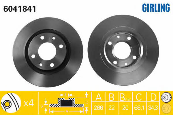 Girling 6041841 Front brake disc ventilated 6041841