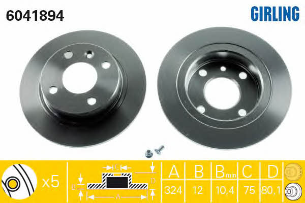 Girling 6041894 Rear brake disc, non-ventilated 6041894