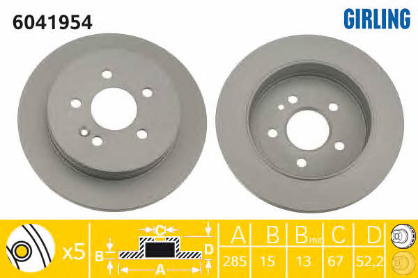 Girling 6041954 Rear brake disc, non-ventilated 6041954