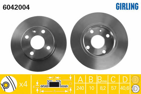 Girling 6042004 Rear brake disc, non-ventilated 6042004