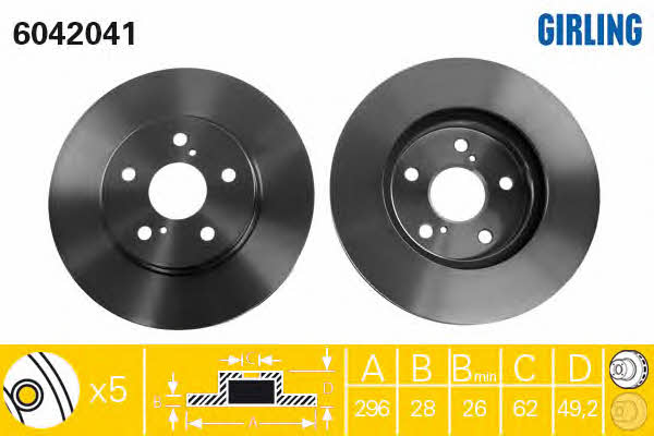 Girling 6042041 Front brake disc ventilated 6042041