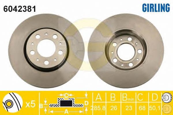 Girling 6042381 Front brake disc ventilated 6042381