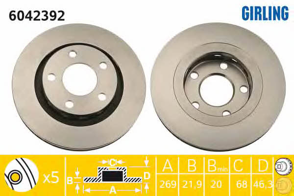 Girling 6042392 Rear ventilated brake disc 6042392