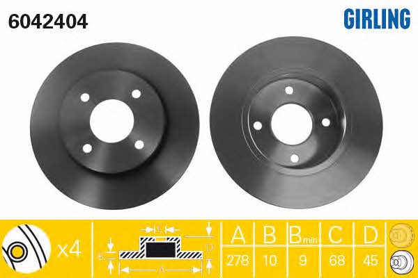 Girling 6042404 Rear brake disc, non-ventilated 6042404