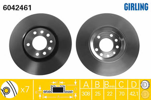 Girling 6042461 Front brake disc ventilated 6042461