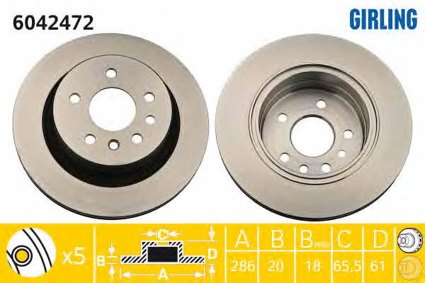 Girling 6042472 Rear ventilated brake disc 6042472