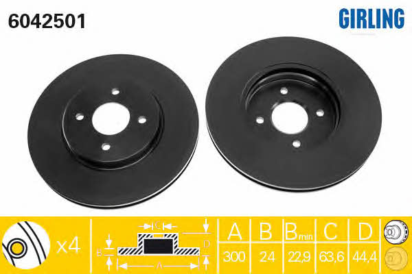Girling 6042501 Front brake disc ventilated 6042501