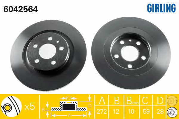 Girling 6042564 Rear brake disc, non-ventilated 6042564