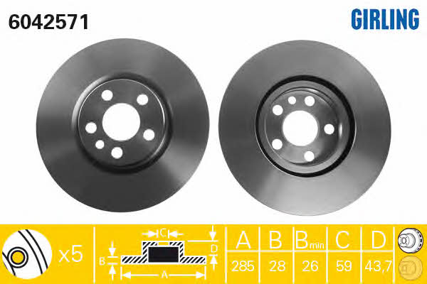 Girling 6042571 Front brake disc ventilated 6042571