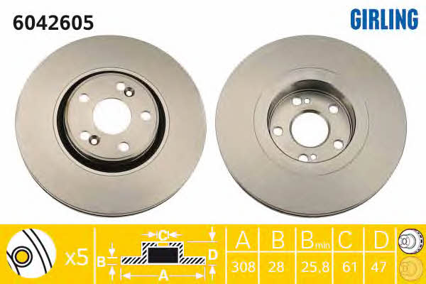 Girling 6042605 Front brake disc ventilated 6042605