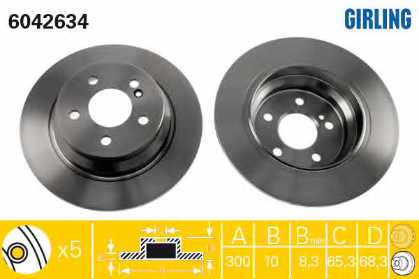 Girling 6042634 Rear brake disc, non-ventilated 6042634