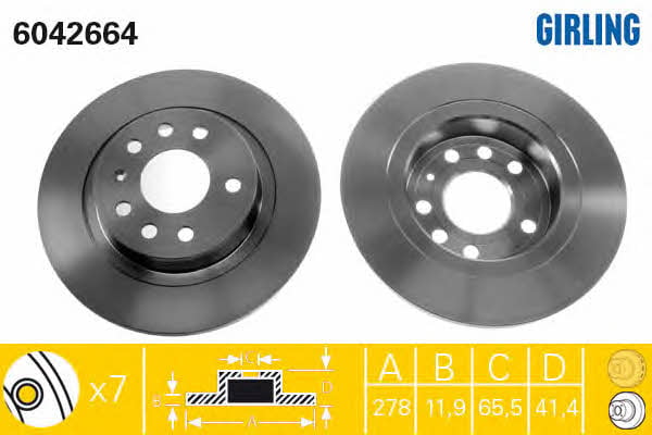 Girling 6042664 Rear brake disc, non-ventilated 6042664