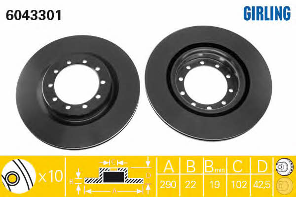 Girling 6043301 Front brake disc ventilated 6043301