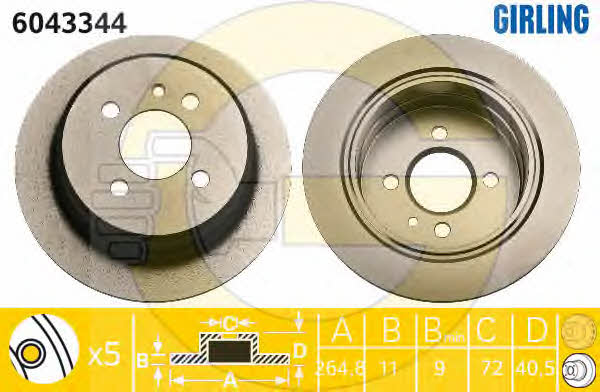 Girling 6043344 Rear brake disc, non-ventilated 6043344