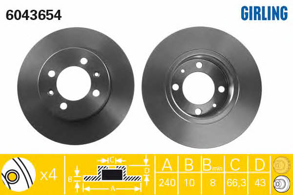 Girling 6043654 Rear brake disc, non-ventilated 6043654