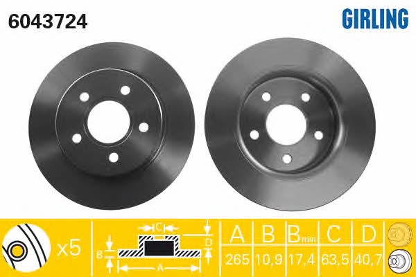 Girling 6043724 Rear brake disc, non-ventilated 6043724