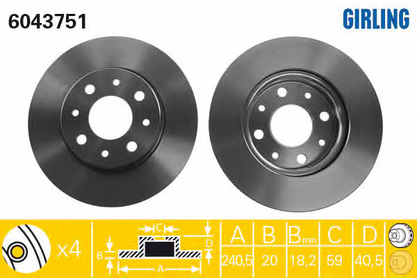 Girling 6043751 Front brake disc ventilated 6043751