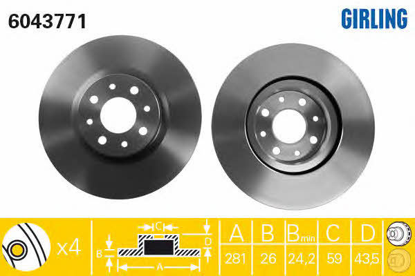 Girling 6043771 Front brake disc ventilated 6043771