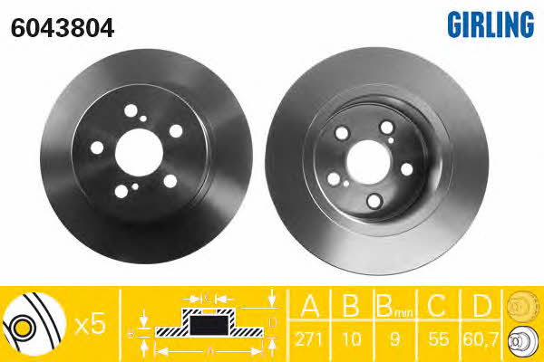Girling 6043804 Rear brake disc, non-ventilated 6043804