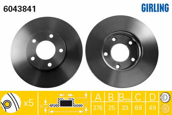 Girling 6043841 Front brake disc ventilated 6043841