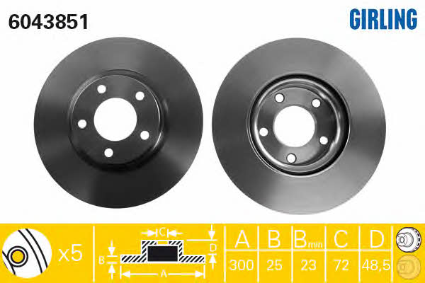 Girling 6043851 Front brake disc ventilated 6043851