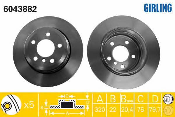 Girling 6043882 Rear ventilated brake disc 6043882