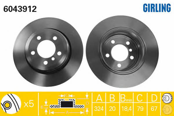 Girling 6043912 Rear ventilated brake disc 6043912