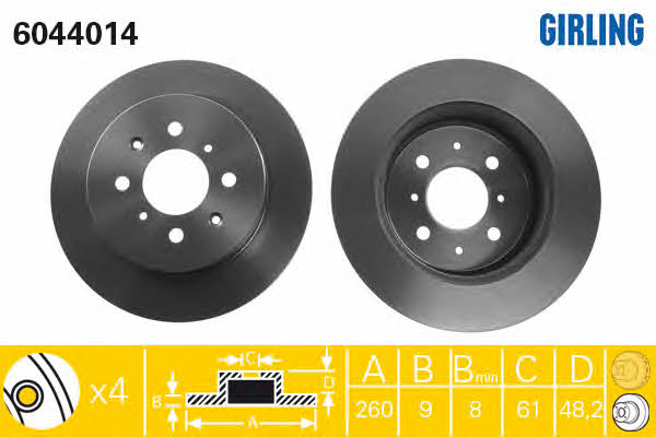 Girling 6044014 Rear brake disc, non-ventilated 6044014