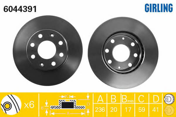 Girling 6044391 Front brake disc ventilated 6044391