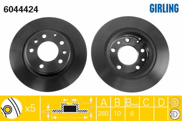 Girling 6044424 Rear brake disc, non-ventilated 6044424