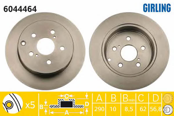 Girling 6044464 Rear brake disc, non-ventilated 6044464