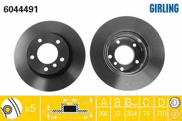 Girling 6044491 Front brake disc ventilated 6044491
