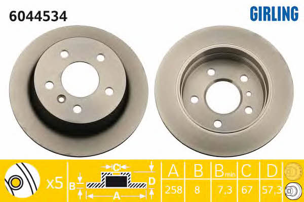 Girling 6044534 Rear brake disc, non-ventilated 6044534