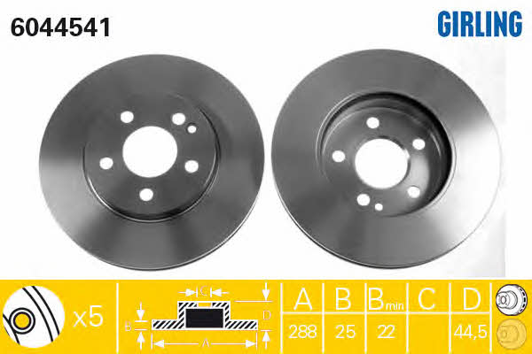 Girling 6044541 Front brake disc ventilated 6044541