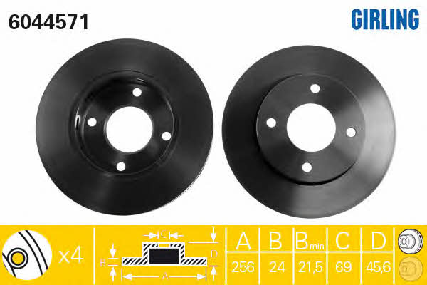 Girling 6044571 Front brake disc ventilated 6044571