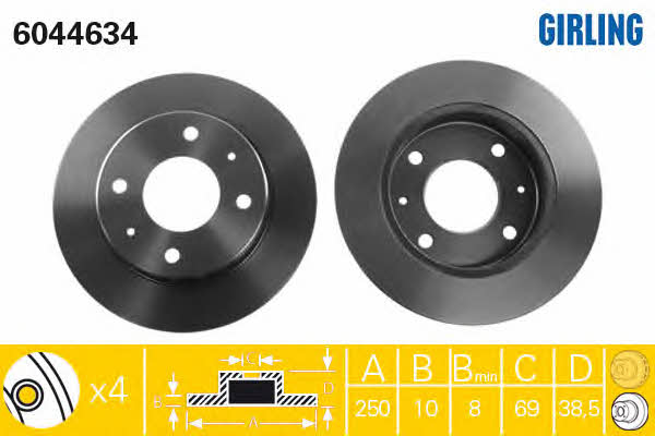 Girling 6044634 Rear brake disc, non-ventilated 6044634