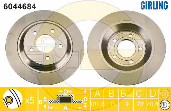 Girling 6044684 Rear brake disc, non-ventilated 6044684