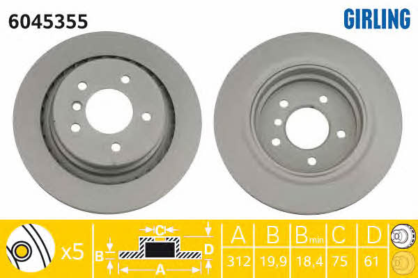 Girling 6045355 Rear ventilated brake disc 6045355