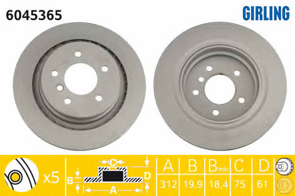 Girling 6045365 Rear ventilated brake disc 6045365