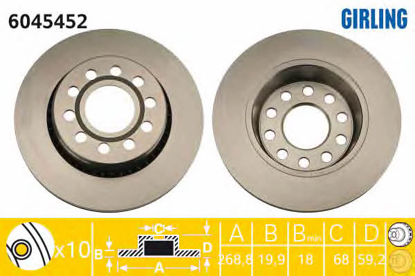 Girling 6045452 Rear ventilated brake disc 6045452
