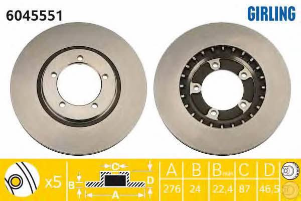 Girling 6045551 Front brake disc ventilated 6045551