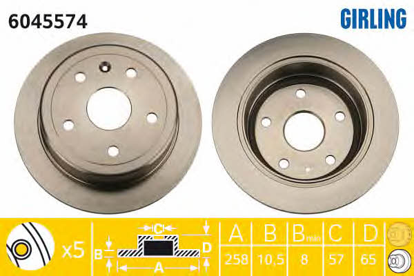Girling 6045574 Rear brake disc, non-ventilated 6045574