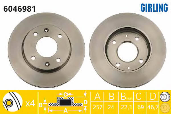 Girling 6046981 Front brake disc ventilated 6046981