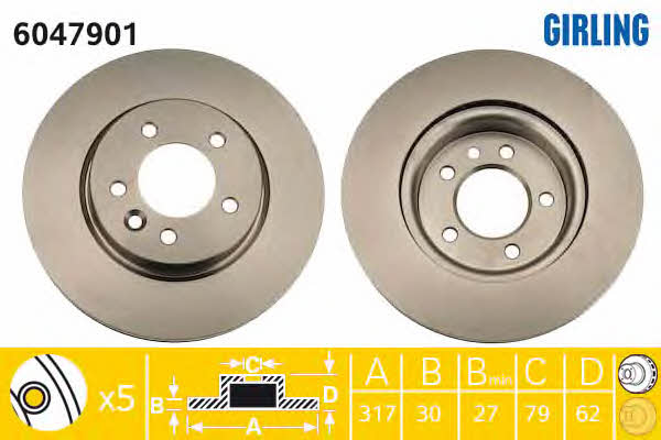 Girling 6047901 Front brake disc ventilated 6047901