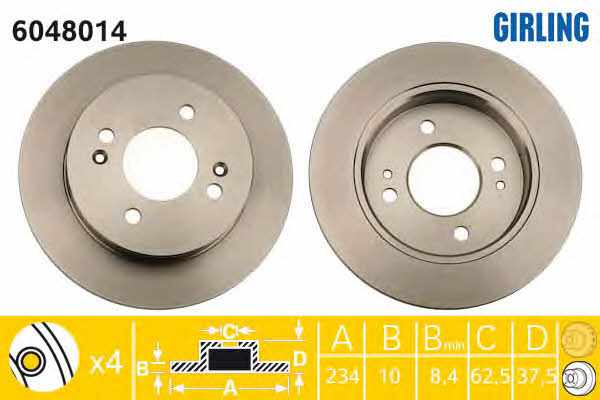 Girling 6048014 Rear brake disc, non-ventilated 6048014