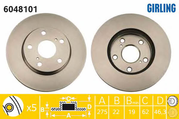 Girling 6048101 Front brake disc ventilated 6048101