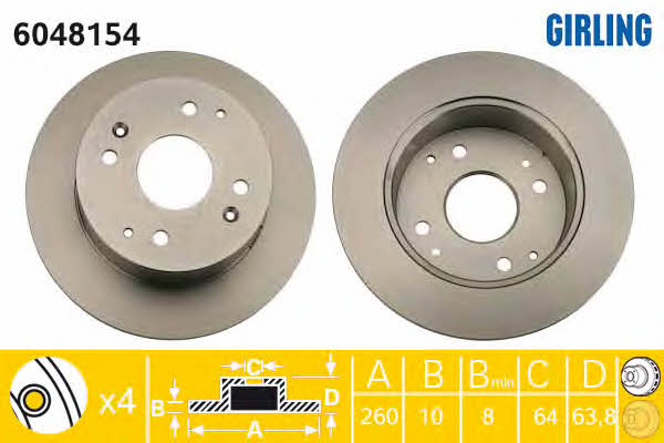 Girling 6048154 Rear brake disc, non-ventilated 6048154