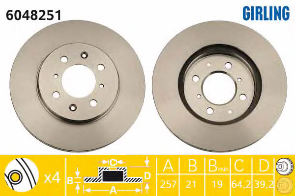 Girling 6048251 Front brake disc ventilated 6048251
