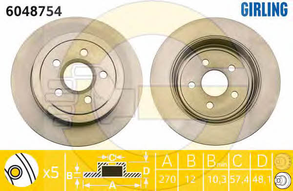 Girling 6048754 Rear brake disc, non-ventilated 6048754